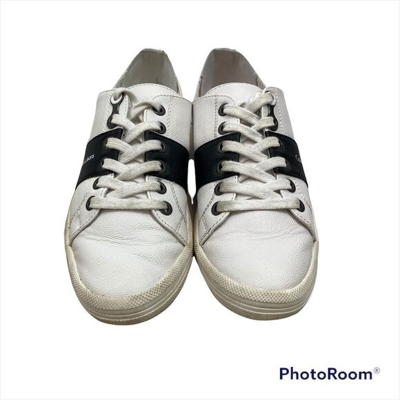 Ladies Calvin Klein Jeans Black and White Lace Up Sneakers Size 7 - Picture 1 of 10